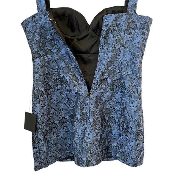Lulus Size Large Blue Jacquard Floral Mini Cocktail Bustier Sleeveless Dress - Picture 4 of 12